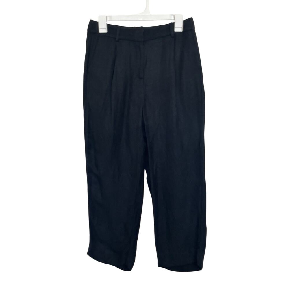 J Crew Linen Blend Black Wide-Leg Cropped Pants Size 6P Classic Comfy Beach